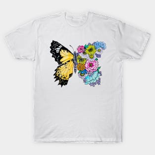 beautiful floral butterfly hand drown T-Shirt